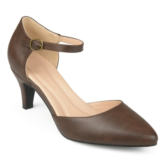 Brinley Co. Women's Faux Leather Comfort Sole D'orsay Ankle Strap Almond Toe Heels