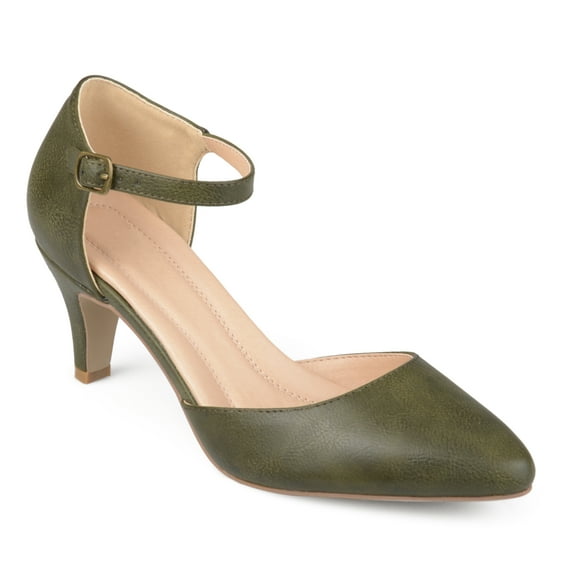 Brinley Co. Women's Faux Leather Comfort Sole D'orsay Ankle Strap Almond Toe Heels