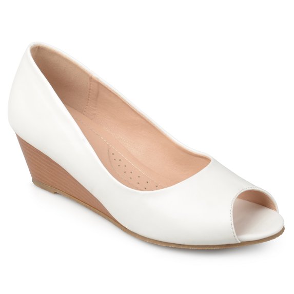 Brinley Co. Women's Faux Leather Comfort-sole Peep-toe Wedges