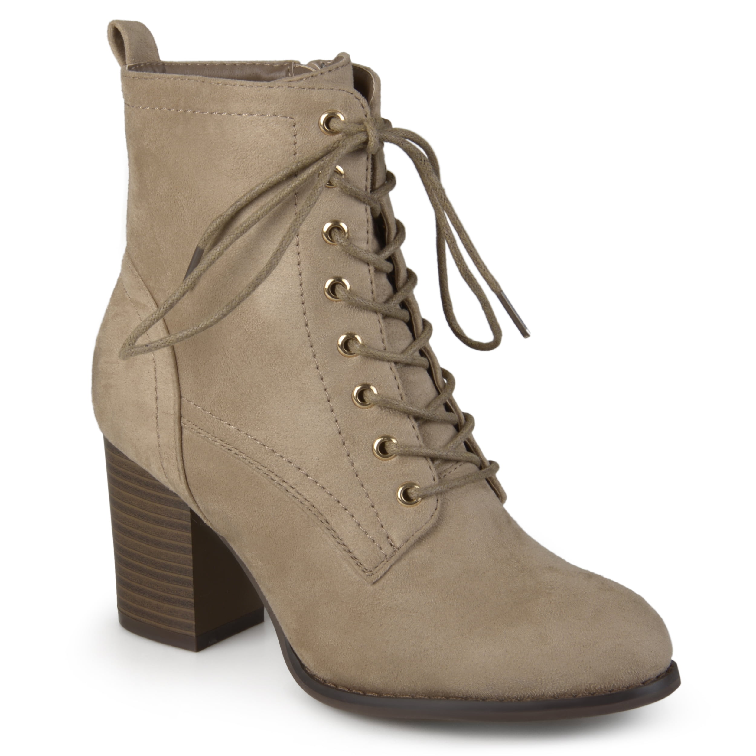 Brinley Co. Women's Lace-Up Faux Suede Booties with Stacked Heel ...