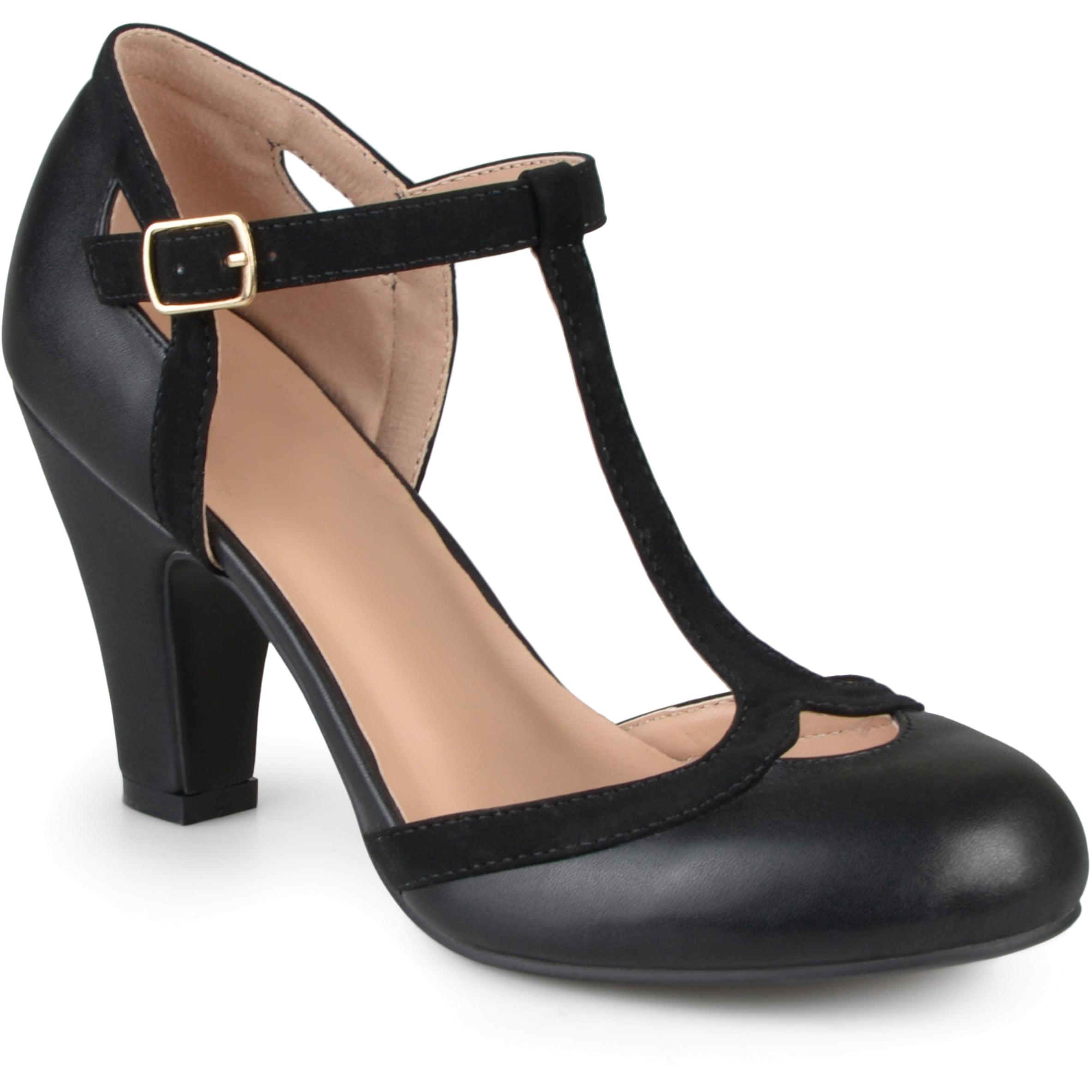 Round toe t strap best sale heels
