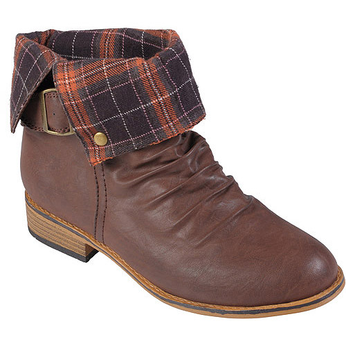 Brinley Co Womens Buckle Detail Round Toe Boots