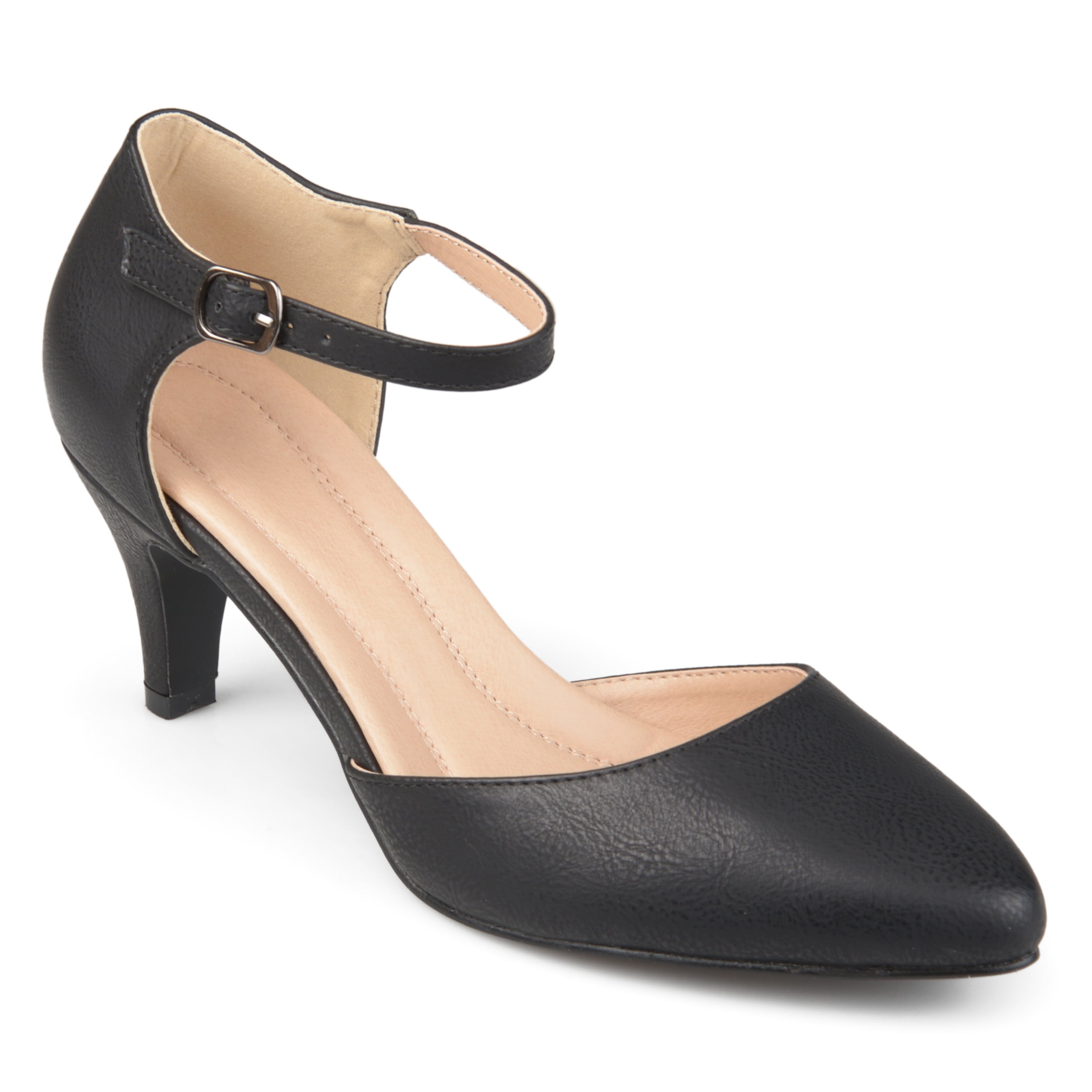 Brinley Co. Womens Faux Leather Comfort Sole D'orsay Ankle Strap Almond Toe Heels