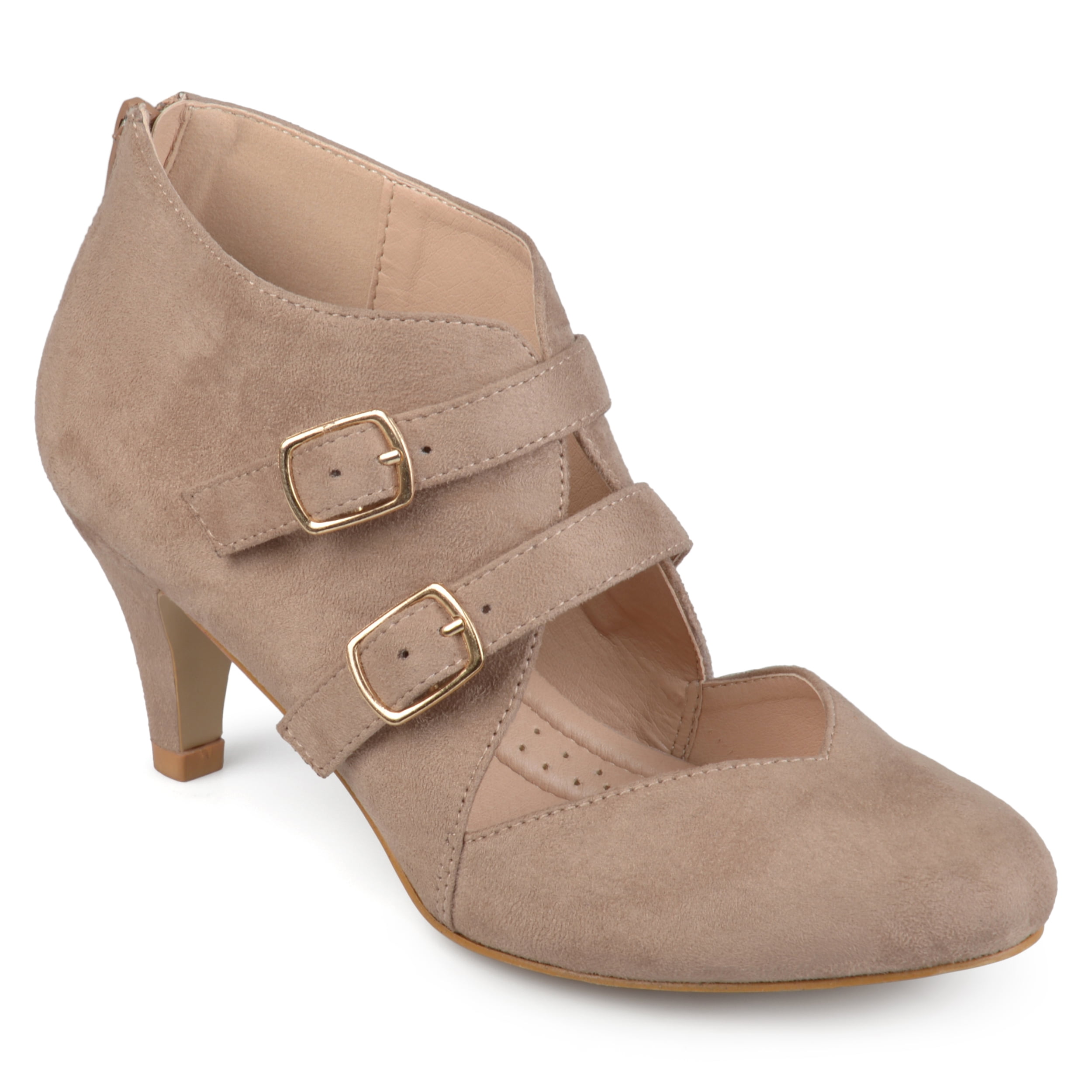 Brinley Co. Womens Faux Suede Comfort Sole Sweetheart Toe Dual Buckle