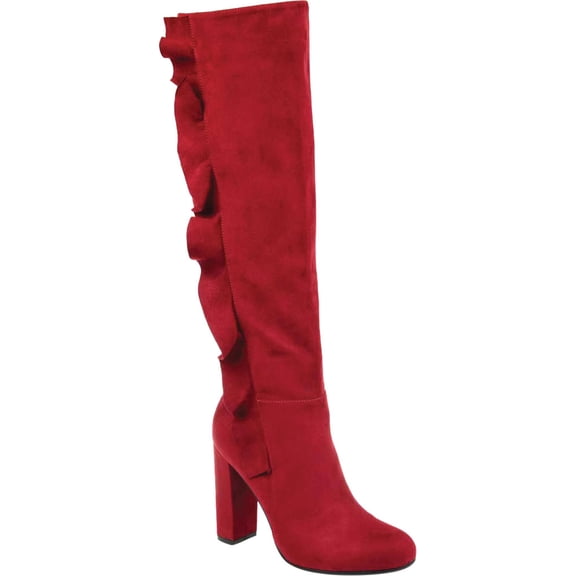 Brinley Co. Womens Knee-high Ruffle Boot Red