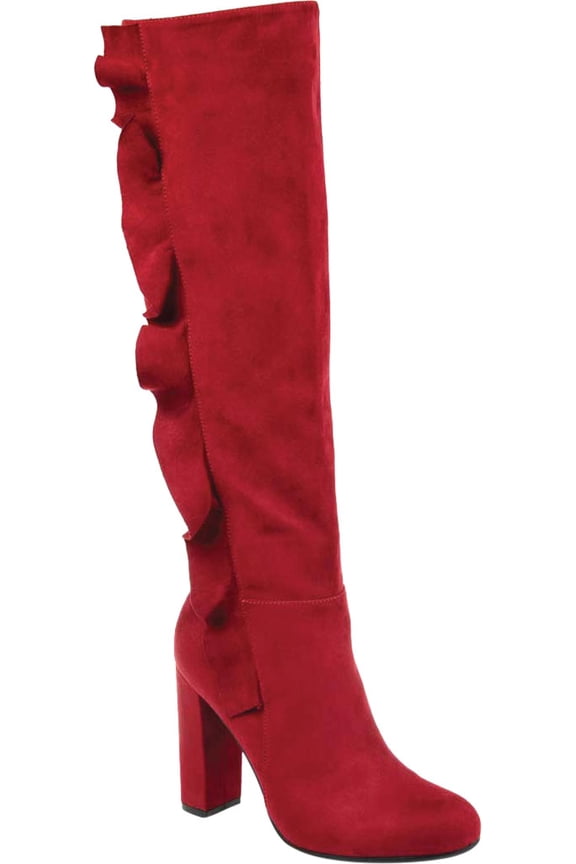 Womens Knee-high Ruffle Boot Red