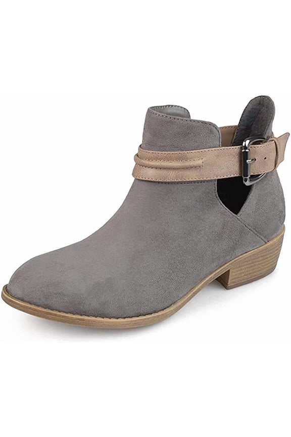 Womens Myra Faux Suede Stacked Heel Booties, Grey, Size 8.0