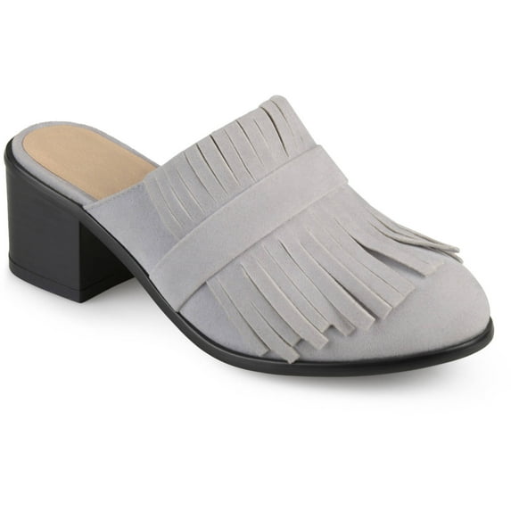 Brinley Co. Womens Stacked Heel Faux Suede Fringe Mules