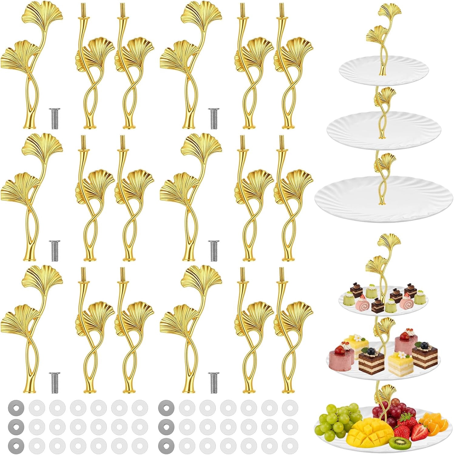 Brinory 6 Sets 3 Tiered Tray Hardware Kit,Ginkgo Leaves,Gold | Cake ...
