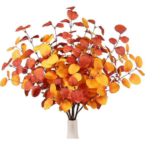 Brinory Fall Eucalyptus Stems Decor, 5Pcs 23" Artificial Eucalyptus Branches Autumn Leaves Fake Plants Floral Arrangements Thanksgiving Farmhouse Home Table Decorations