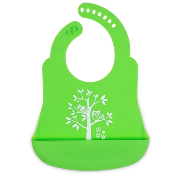Brinware Sturdy Easy Clean Silicone Bib with Catch-All Pocket and Snap Closure - Green