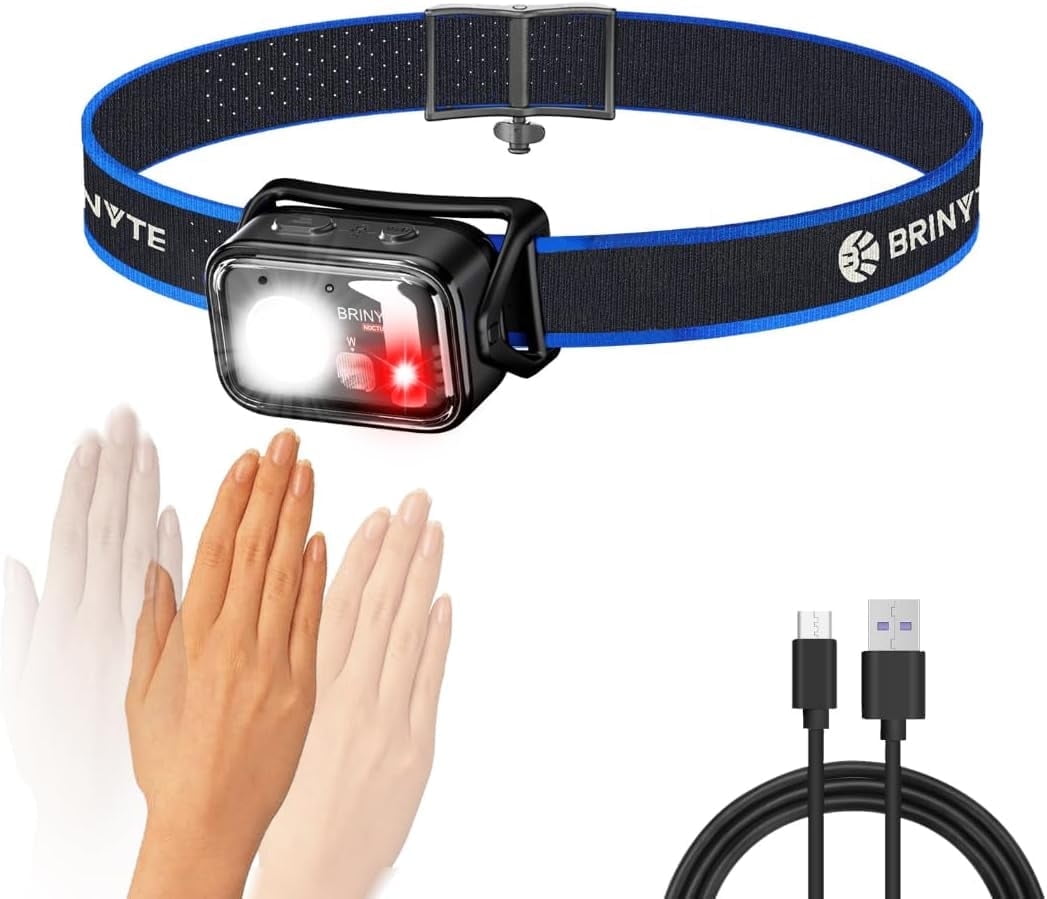 Brinyte HC01S Motion Sensor Headlamp, 1000 Lumen Flashlight Rechargeable LED Headlight with White & Red Light, Dual Power USB-C Hands-Free Light for Outdoor, Camping, Hiking, Hard Hat Use