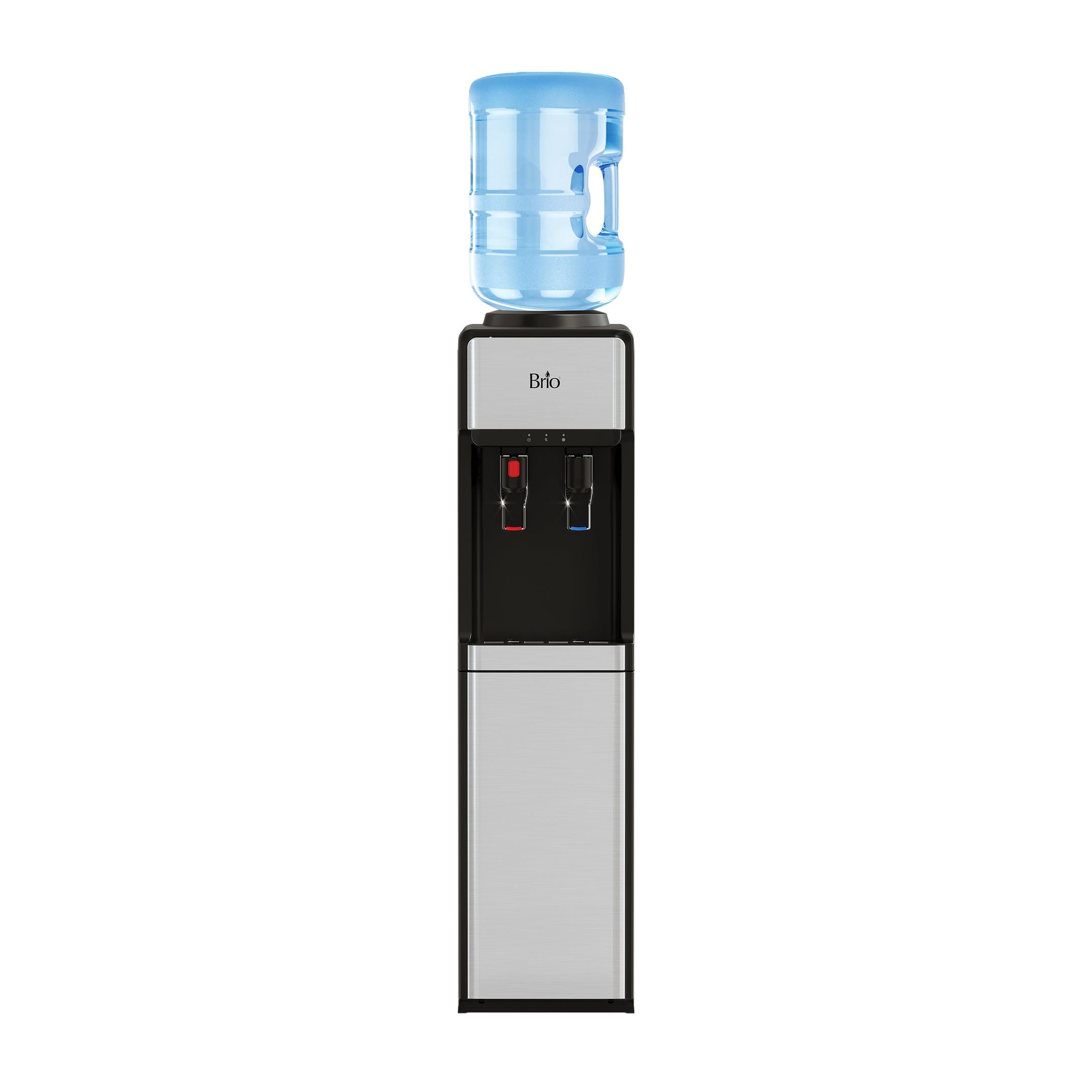 Brio 300 Series Slimline Top-Load Water Dispenser for 3 & 5 Gallon Bottles, Paddle Dispensing, Hot & Cold, LED Indicator Lights, Stainless Steel