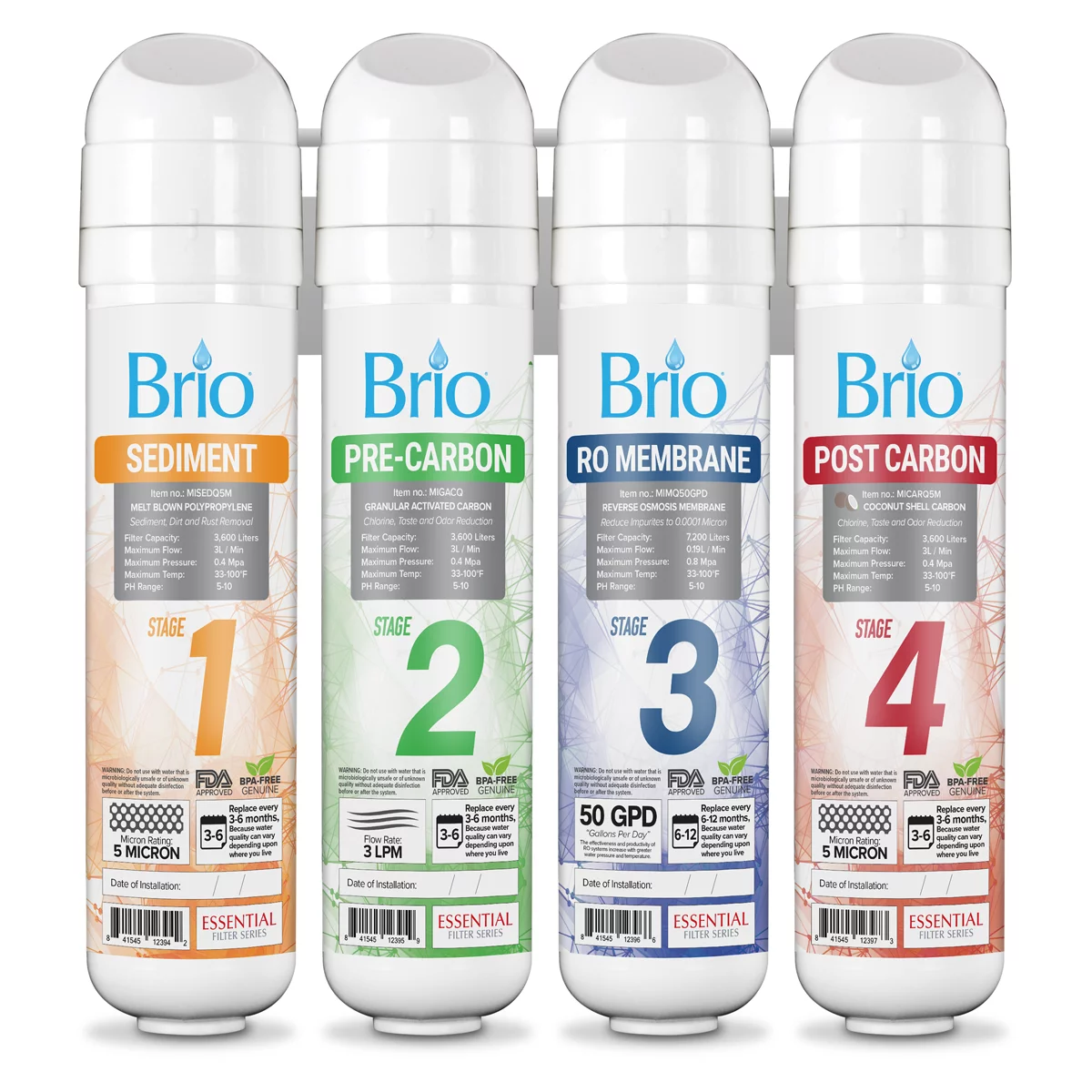 Brio 4-Stage White Reverse Osmosis Replacement Filter Kit