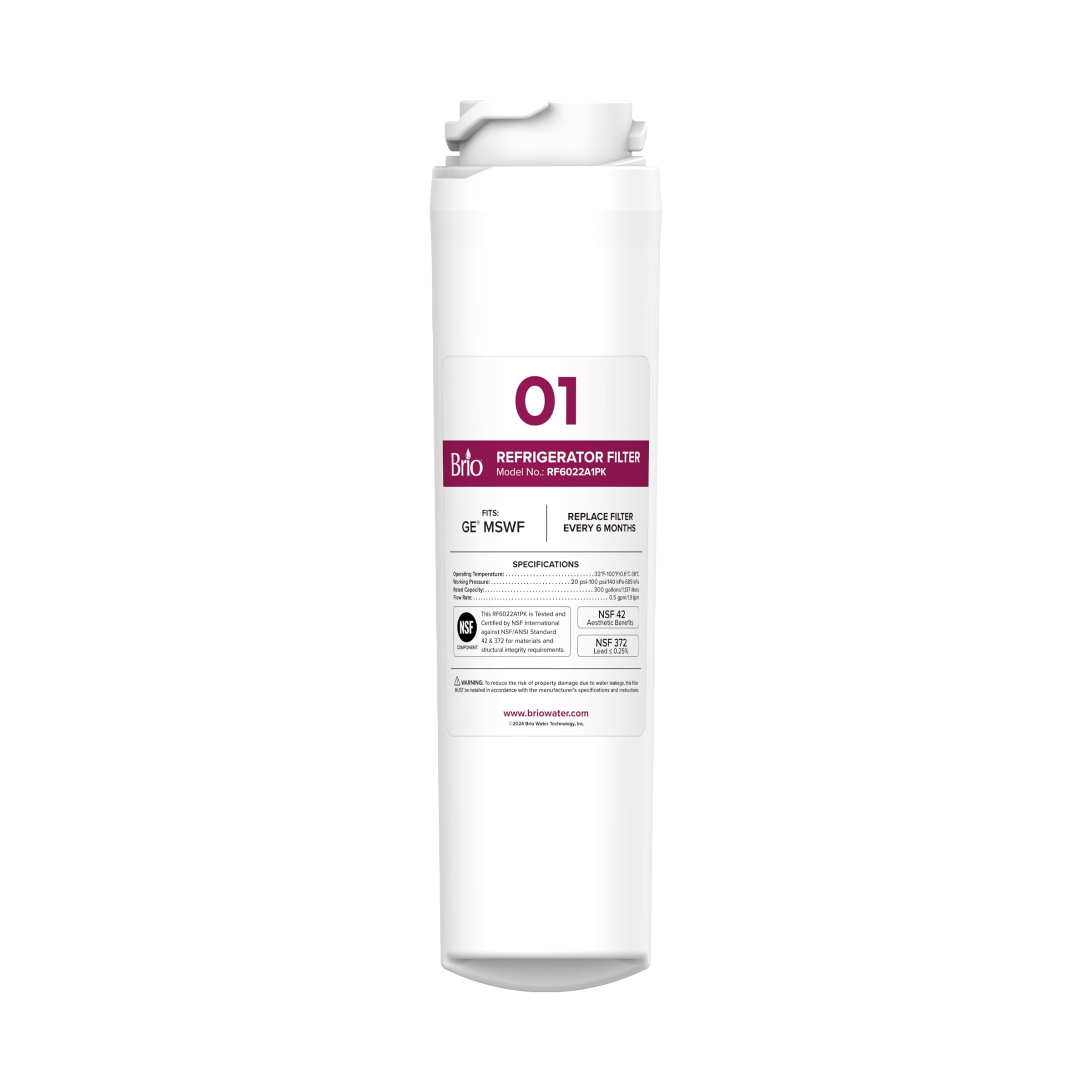 Brio 6022A Refrigerator Water Filter Replacement Compatible With GE MSWF, 101820A, 101821B, RWF1500A