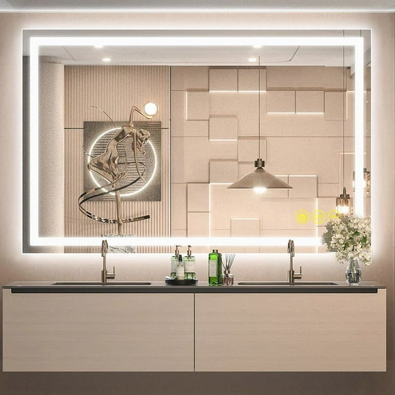 Brio Lighting GlareGuard 36x55" Rectangular Anti-Fog Dimmable Backlit LED Bathroom Vanity Mirror - Clear