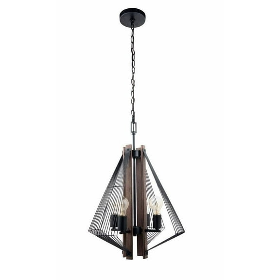 Brio Lighting  Zenith Black & Wood Modern 4 Light Pendant Light