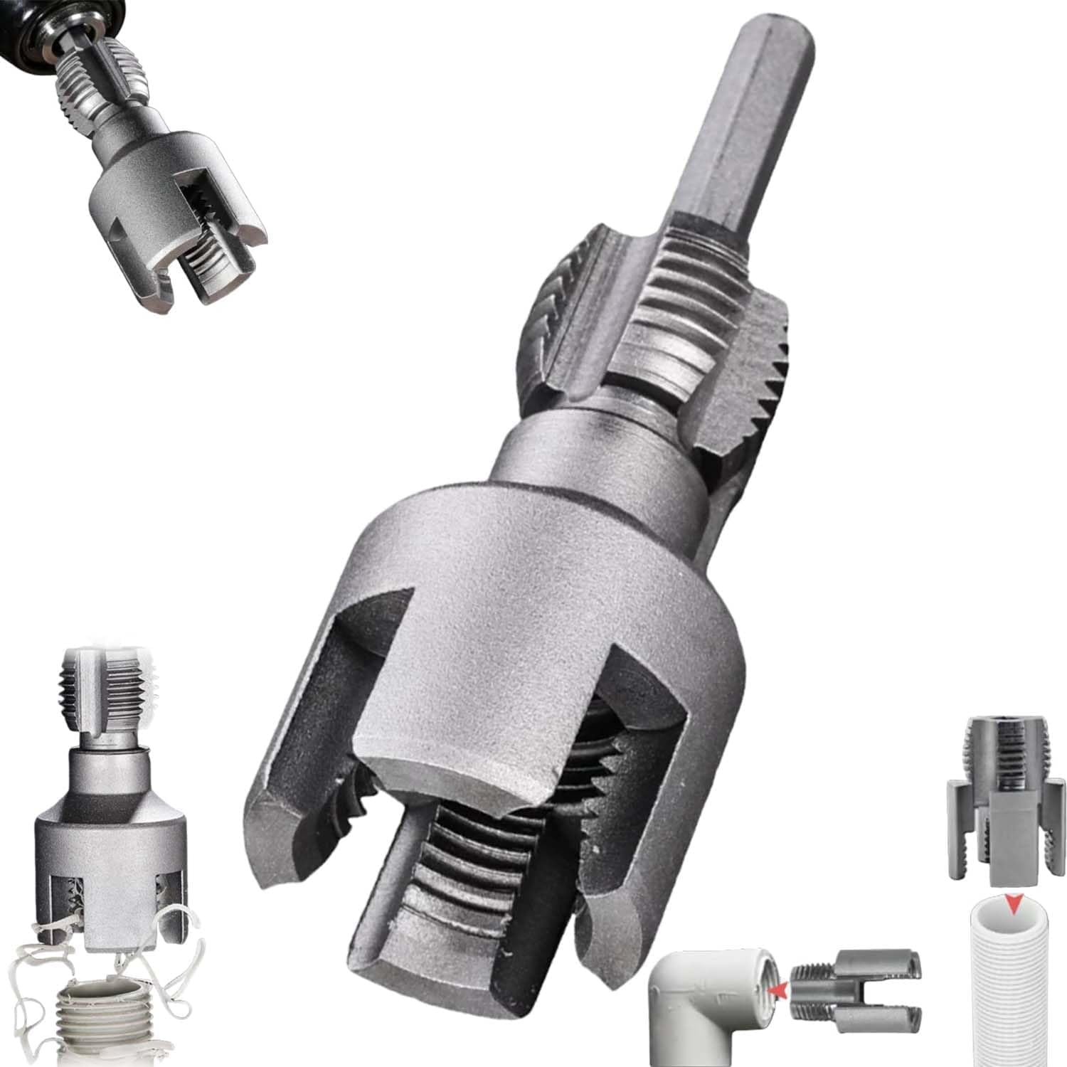 BrioBunch 2025 New 1/2'' and 3/4'' Water Pipe Internal and External Integrated Threader, Integrated Internal & External Pipe Threading Tool, Electric Drill Compatible Pvc Pipe Threader Kit (1/2")