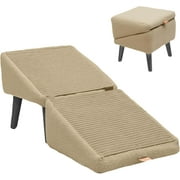 BrioBunch Ottoman Dog Ramp, 2025 Folding Dog Stairs, Dogs Ramp and Ottoman for Large and Small Dogs, Chair with Ramp for Bed, Couch (Khaki)