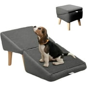 BrioBunch Split Ottoman Dog Ramp, Folding Dog Stairs, 2-in-1 Lightweight Dogs Ramp Ottoman, All-in-One Dog Ramp and Ottoman for Large and Small Dogs, 14.5" H pet Chair with Ramps for Bed