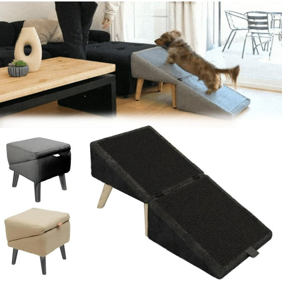 BrioBunch Split Ottoman Dog Ramp, All in One Dogs Ramp and Ottoman, Folding Dog Stairs, Dog Ramp for Couch, for Large and Small Dogs (Black, One Size)