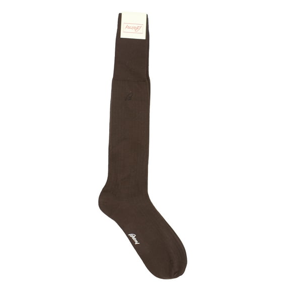 Brioni Men's Dark Brown 100% Wool Ribbed Knit Socks (11.5)