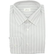 Brioni Men's Grey / White Striped Cotton Dress Shirt - 42-16.5 (L)