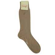 Brioni Men's Light Brown 100% Cotton Ribbed Knit Logo Socks (11.5)