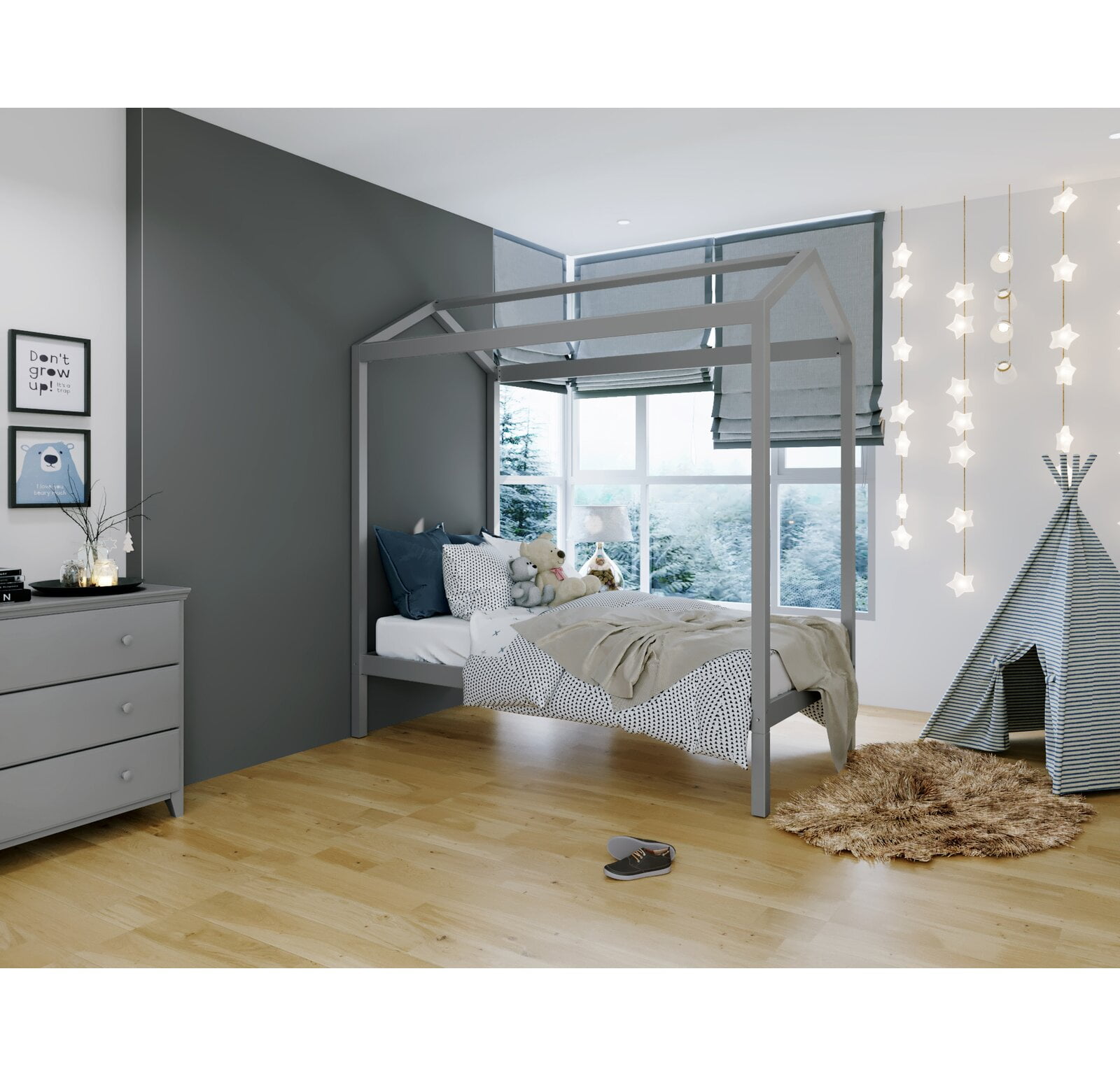 Brionna solid wood house cheap twin platform bed
