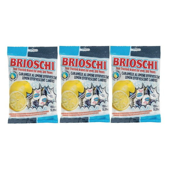 Brioschi Lemon Flavored Effervescent Fizzy Digestive Italian Candies, 5.29 oz (Pack of 3) Bags