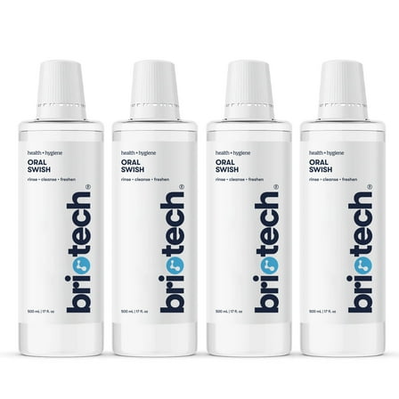 Briotech Oral Swish, Hypochlorous Acid Mouthwash Rinse, Alcohol & Fluoride Free, 17 fl oz (4 Pack)