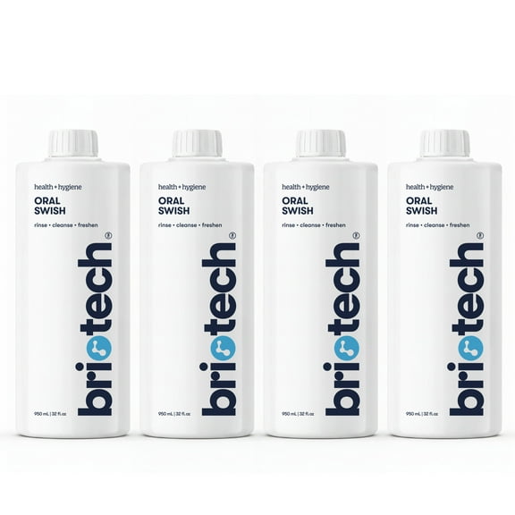Briotech Oral Swish, Hypochlorous Acid Mouthwash Rinse, Alcohol & Fluoride Free, 32 fl oz (4 Pack)