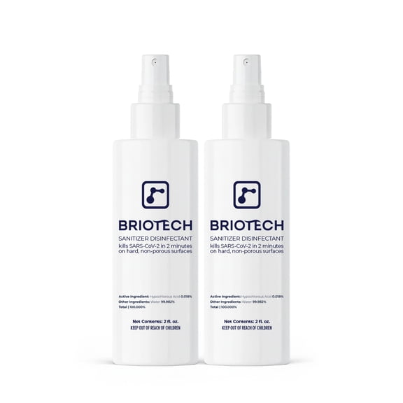 Briotech Sanitizer Disinfectant, Kill 99.99% of Viruses & Bacteria, Control Mold, Travel Size, 2 fl oz (2 Pack)