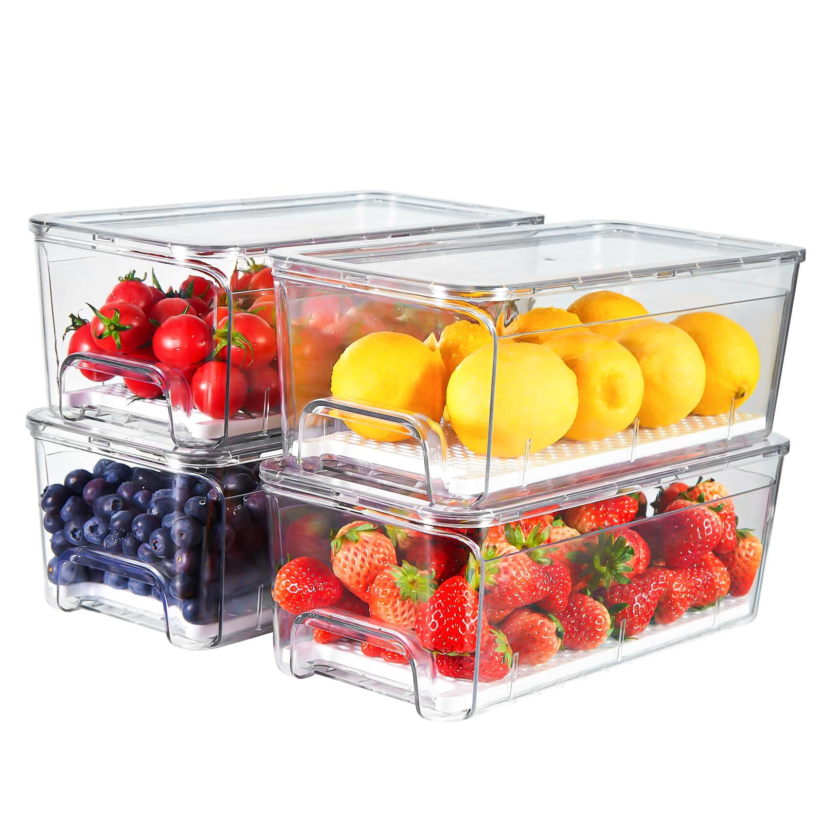 Brippo 4-Pack Refrigerator Drawer Organizer Bins, Clear Stackable Pull ...