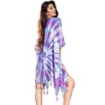 thumbnail image 1 of Brisas Hand Tie and Died Purple/Blue/White Beach Cover Up for Women Used as Swimsuit, Cardigan, Kimono for Super Soft Loungewear, Travel and Holiday - Circular Pattern, 1 of 5