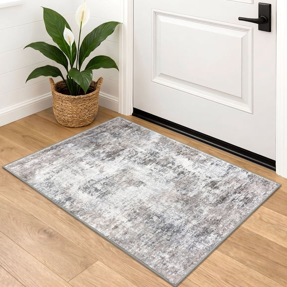 Brisasol Small Rugs 2x3 Washable Throw Rugs with Rubber Backing Non-Slip Soft Beige Grey Kitchen Rugs Low Pile Front Door Mat for Foyer Entrance