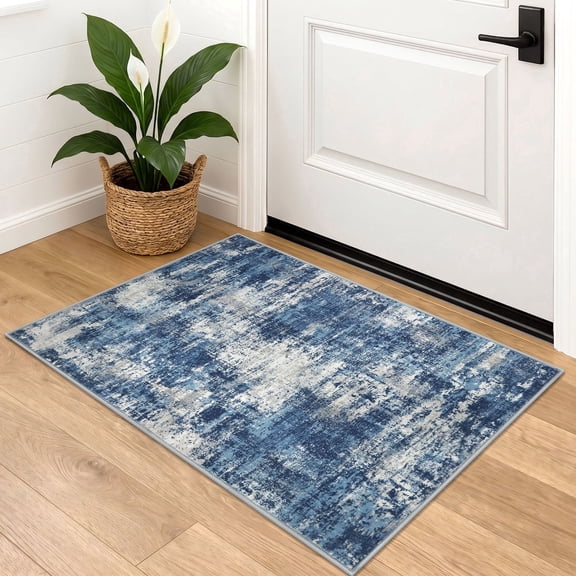 Brisasol Small Rugs 2x3 Washable Throw Rugs with Rubber Backing Non-Slip Soft Blue Kitchen Rugs Low Pile Front Door Mat for Foyer Entrance