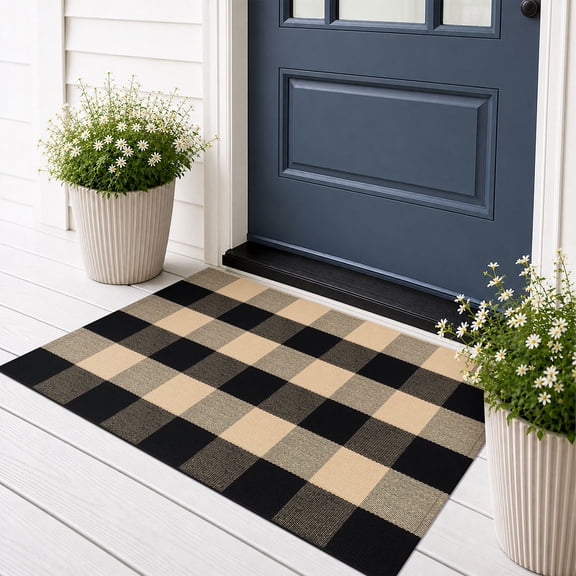 Brisasol Outdoor Indoor Doormat 2x3 Brown and Black Buffalo Plaid Rug Washable Outdoor Rug Front Door Mat Layered Door Mat for Porch, Entryway Patio