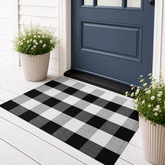 Brisasol Outdoor Indoor Doormat 2x3 Black and White Buffalo Plaid Rug Washable Outdoor Rug Front Door Mat Layered Door Mat for Porch, Entryway Patio