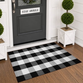 Brisasol Outdoor Indoor Doormat 2.3x3.6 Black and White Buffalo Plaid Rug Washable Outdoor Rug Front Door Mat Layered Door Mat for Porch, Entryway Patio