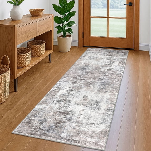 Brisasol Runner Rugs for Hallway 2x6 Beige Grey Washable Carpet Runners Non-slip Kitchen Runners Abstract Indoor Floor Runners for Home Bedroom Entryway