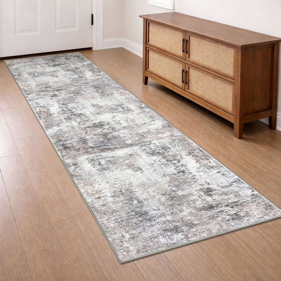 Brisasol Runner Rugs for Hallway 2x7 Beige Grey Washable Carpet Runners Non-slip Kitchen Runners Abstract Indoor Floor Runners for Home Bedroom Entryway