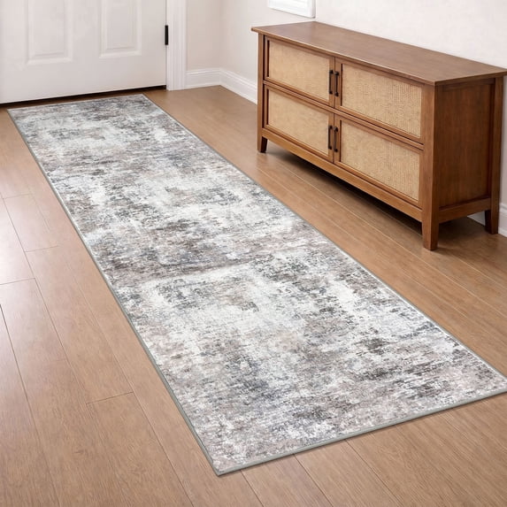 Brisasol Runner Rugs for Hallway 2x7 Beige Grey Washable Carpet Runners Non-slip Kitchen Runners Abstract Indoor Floor Runners for Home Bedroom Entryway