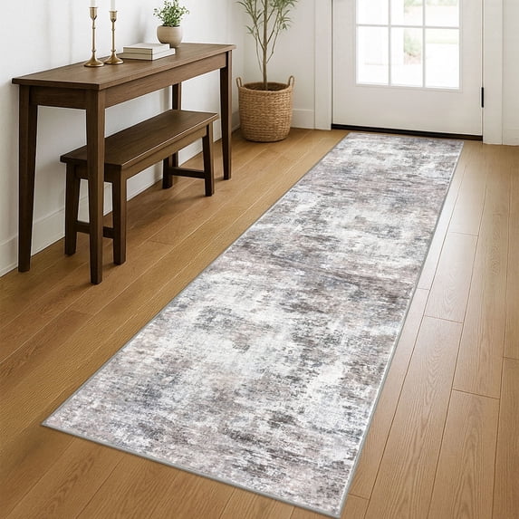 Brisasol Runner Rugs for Hallway 2x8 Beige Grey Washable Carpet Runners Non-slip Kitchen Runners Abstract Indoor Floor Runners for Home Bedroom Entryway