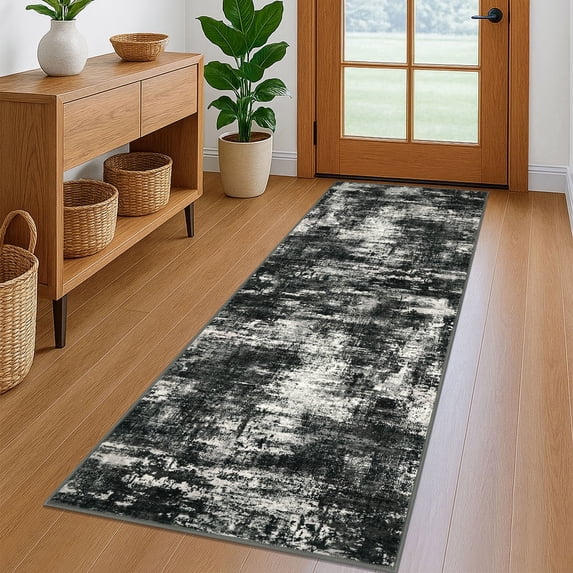 Brisasol Runner Rugs for Hallway 2x6 Black Grey Washable Carpet Runners Non-slip Kitchen Runners Abstract Indoor Floor Runners for Home Bedroom Entryway