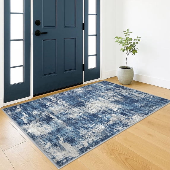 Brisasol 3x5 Washable Rug Modern Abstract Small Area Rug with Rubber Backing Soft Blue Entryway Rugs Indoor Carpet Floor Rugs Front Door Mat for Bedroom Kitchen