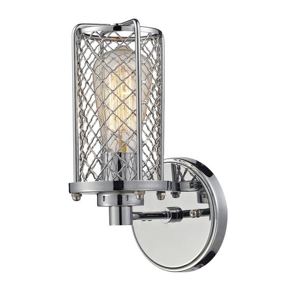 Brisbane 1-Light Wall Lamp in Polished Chrome with Metal Cage