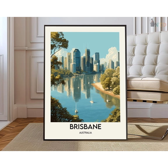 Brisbane Australia Poster, Queensland River City Skyline Decor