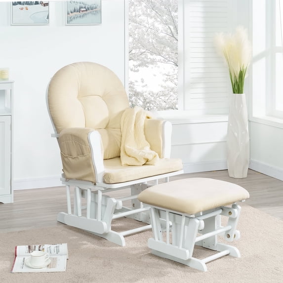 Brisbane Glider and Ottoman Set by Naomi Home-Cushion Color:Cream,Finish:White