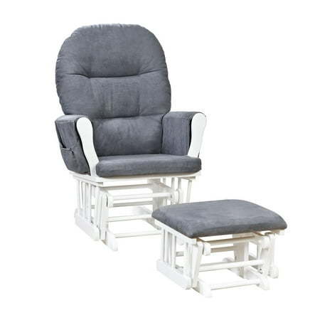 Brisbane Glider and Ottoman Set by Naomi Home-Cushion Color:Dark Gray,Finish:White